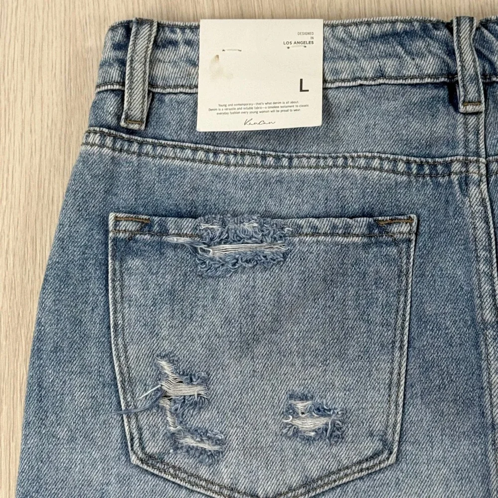 Denim Mini Skirt KanCan Womens Large Blue Distressed Frayed Hem KC6370M